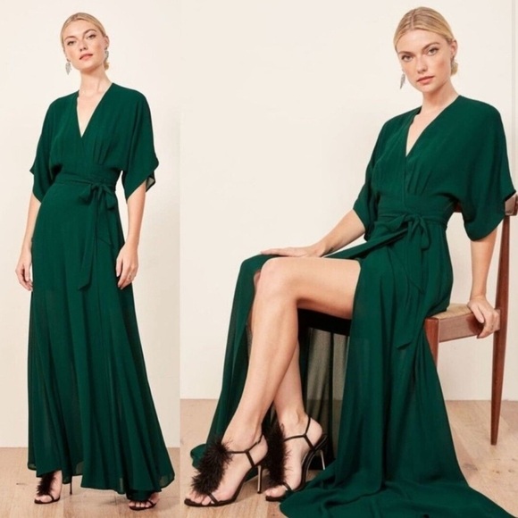 NWT Reformation Winslow Wrap Maxi Dress in Emerald - Picture 3 of 16